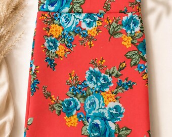Floral Knit Pencil Skirt - Girls, Toddlers - Coral, Teal Rose