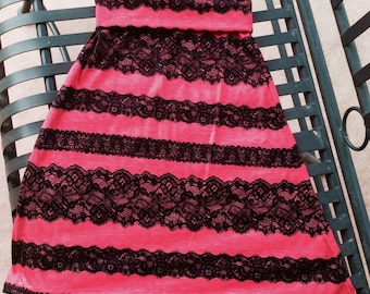 Pink Jersey Knit Girls Maxi Skirt – Black Lace Trim, Toddler Skirt