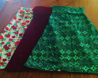 Maxi Skirt Set, 3 Skirts, Cream Rose, Maroon Brushed Etched Floral , Green and Black Geo