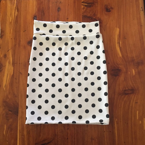 Girls and Toddlers Knit Pencil Skirt -  Cream and Black Polka Dot - Knee Length Skirt - School Skirt - Modest Skirt
