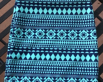 Girls Knit Pencil Skirt, Navy and Teal Geo Print
