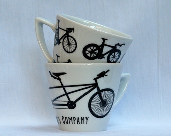 Set of 2 Cappuccino-sized Cups: Tandem and Bikes!