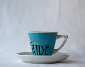 Classic Bike Espresso Cup and Saucer - 'Here for the Ride'