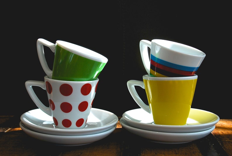 Tour de France Jersey Set of 4 Espresso Cups and Saucers image 1