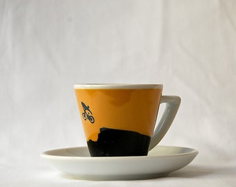 Mountain Bike Yellow Espresso Cup and Saucer