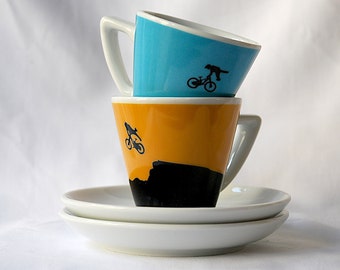 Mountain Bikes - Set of 2 - Espresso Cups and Saucers