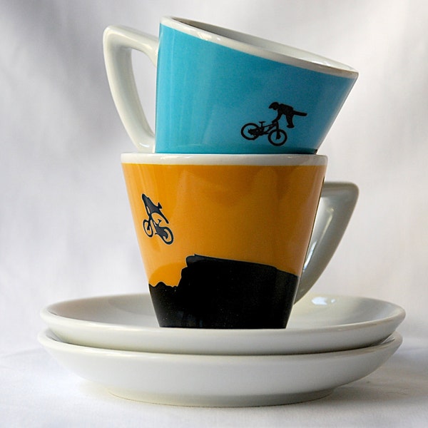 Mountain Bikes - Set of 2 - Espresso Cups and Saucers