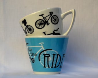 Set of 2 Cappuccino-sized Cups: Iconic Bikes and Here for the Ride