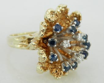 Vintage 14K Gold Sapphire & Diamond Ring