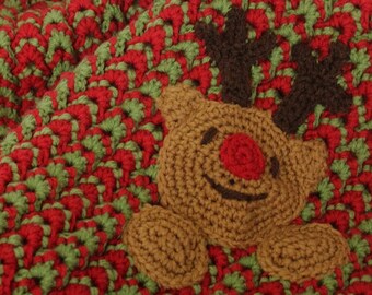 Reindeer Baby Hugs hand crocheted blanket - FREE SHIPPING