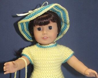A complete hand-crocheted Springtime Easter outfit for an 18 inch doll