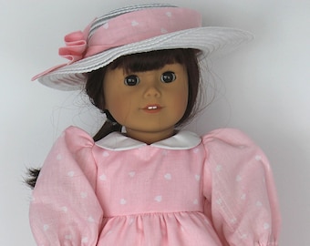 Pink print dress, hat and panties to fit the 18 inch dolls,