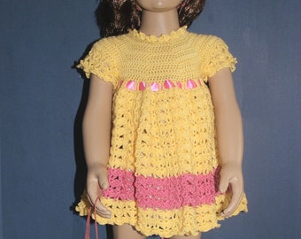 Beautifullly hand crocheted dress for 1 - 2 year old toddler with matching headband
