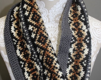 Fair Isle Knit Cowl in neutral shades