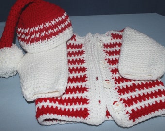 Red & White striped Holiday Sweater Hand-crocheted to fit a 6-9 month old