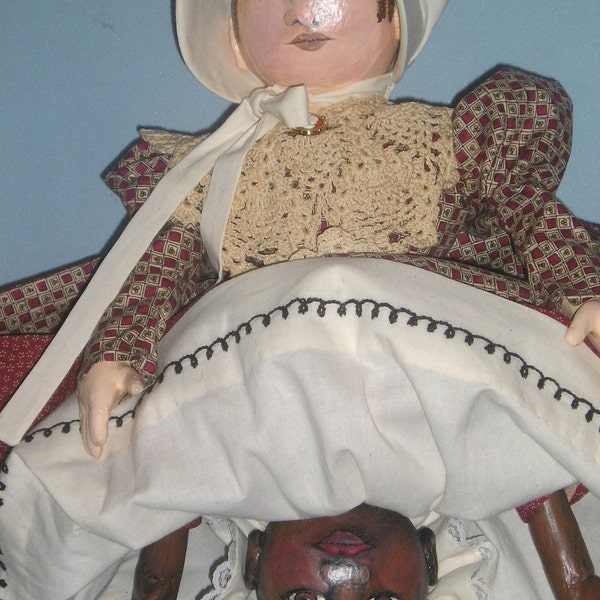 Topsy-Turvy folk art Izannah-style handpainted cloth doll - original design