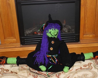 Wanda, a bewitching 36 inch tall crochet witch for Fall and Halloween Decorating