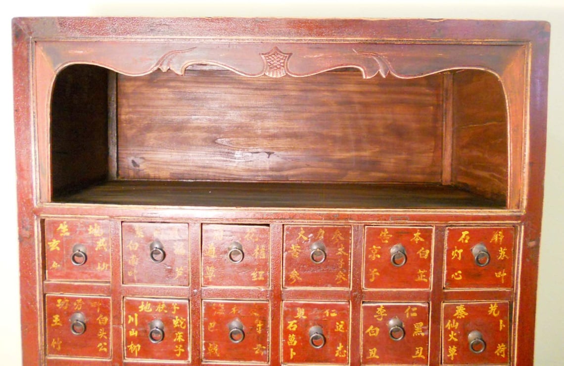 Antique Chinese Apothecary 3280 Red Lacquer Circa Etsy