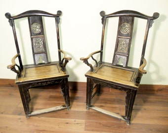 Antique Chinese High Back Arm Chairs (5524) (Pair),Circa 1800-1849; We Offer Layaway Plan