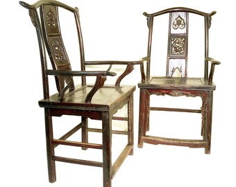 Antique Chinese High Back Arm Chairs (3393) (Pair), Circa 1800-1849;