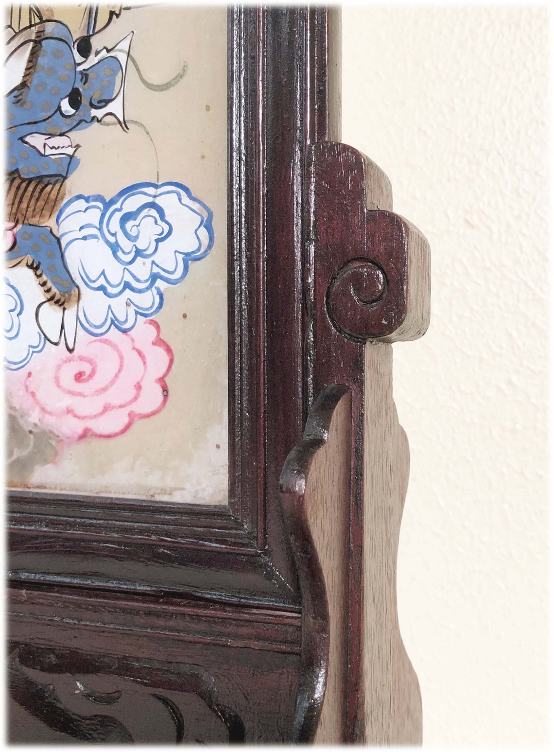 Antique Chinese Reverse Painting on Glass With Stand 2921 Etsy