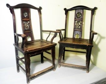 Antique Chinese High Back Arm Chairs (2629)(Pair), Circa 1800-1849; We Offer Layaway Plan