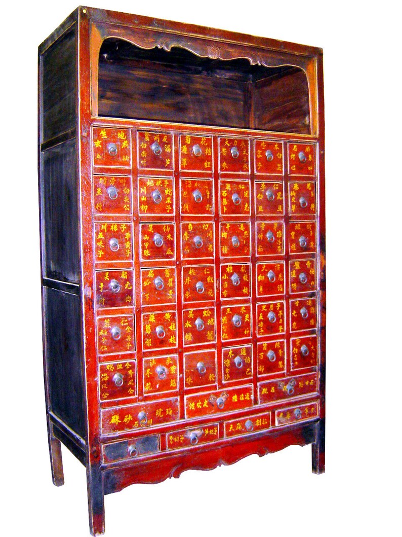 Antique Chinese Apothecary 3280 Red Lacquer, Circa 18001849 We