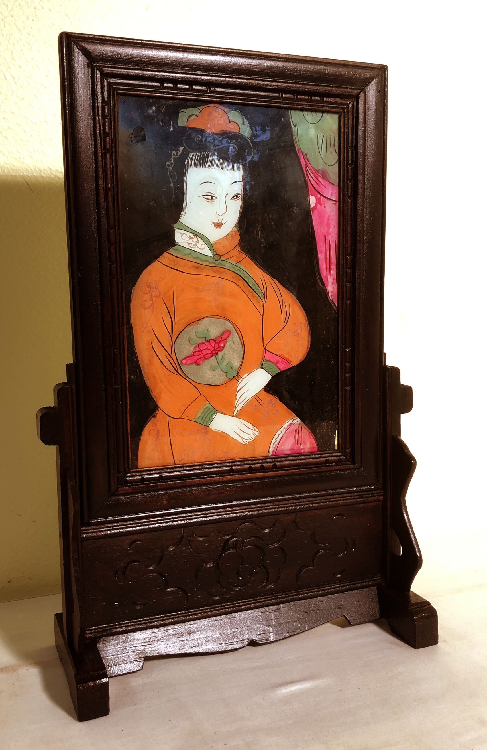 Antique Chinese Reverse Painting on Glass With Stand 2925 Etsy