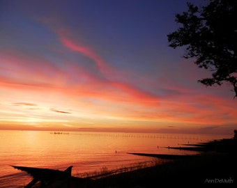 Sunrise Beach Photography, Chesapeake Bay, Potomac River, Northern Neck, Coastal Fine Art Print, Blue Pink Orange, Home Decor, Wall Art