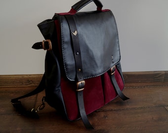 LILITH CHIMERA dragon leather ruby and black backpack/bag asymmetric