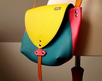 MERIDA Medium Size Leather Bag Colors of summer pink yellow turquoise