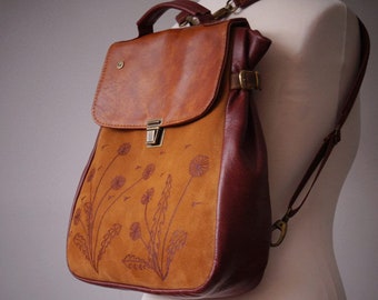 LILITH backpack / bag caramel leathers DANDELIONS