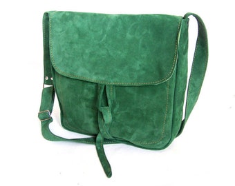 Elf's SATCHEL green suede LEATHER BAG