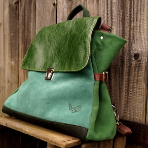 ah, Luísa!! Bolsa/mochila em couro verde