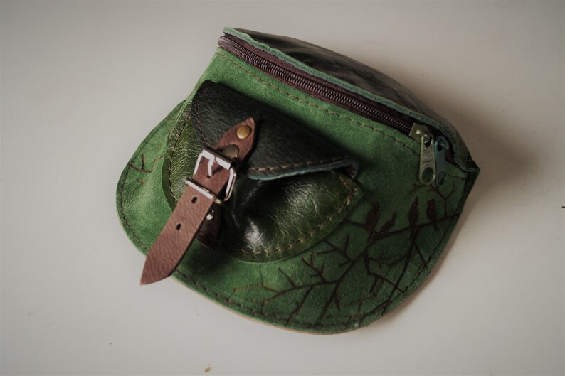 WAIST leather BAG shades of green birds on the branch fanny pack ready to go image 2
