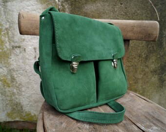 LEATHER  satchel  green natural suede