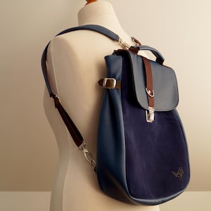 Mochila/bolsa LILITH em couro azul marinho