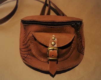 WAIST  leather  BAG natural light brown forest fern fanny pack