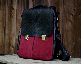 LILITH CHIMERA dragon leather ruby and black backpack/bag