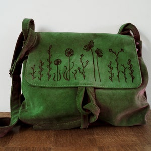 BARONESSA leather bag grass green suede MEADOW flowers image 1