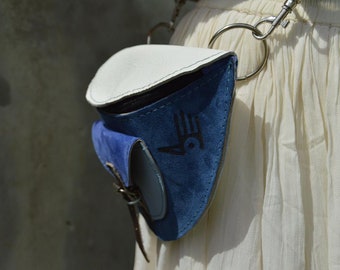 Heuptasje Leer + Suede Blauw En Wit Heuptasje