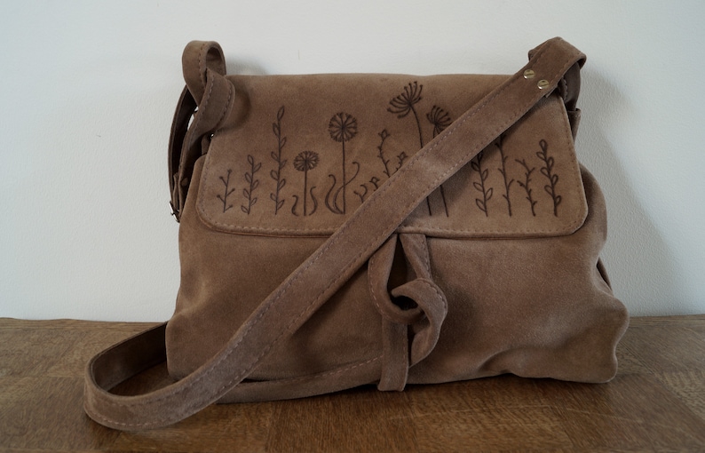 BARONESSA leather bag grass green suede MEADOW flowers image 4