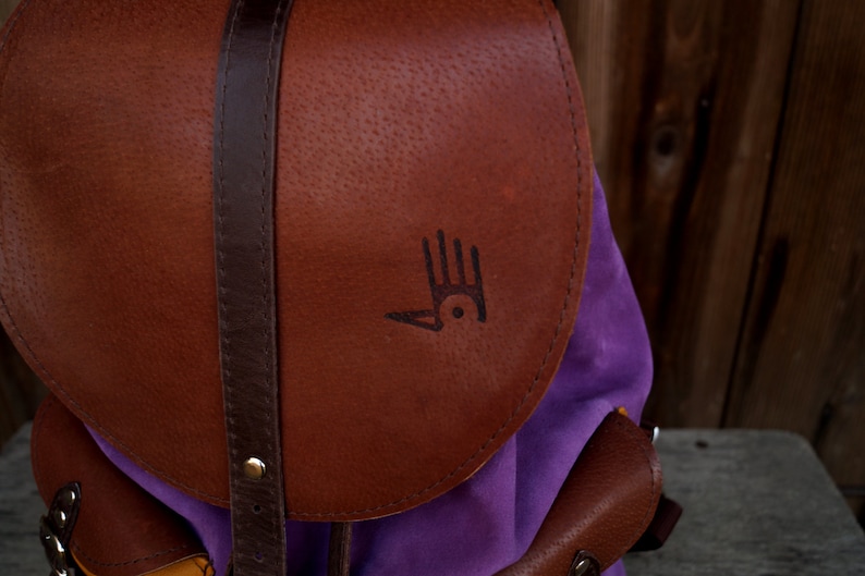 Suede leather backpack CYCYLIA lilac brown yellow