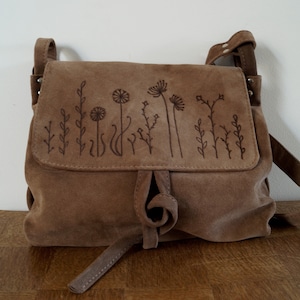 BARONESSA leather bag grass green suede MEADOW flowers image 2