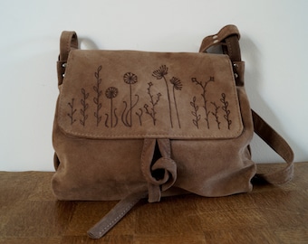 BARONESSA Ledertasche beige Wildleder MEADOW Blumen