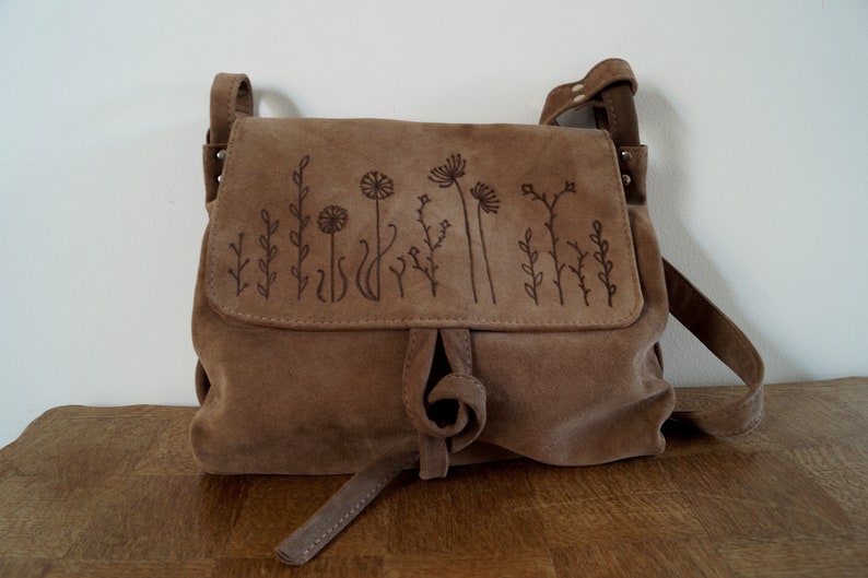 BARONESSA leather bag grass green suede MEADOW flowers image 2