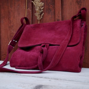 BARONESSA red wine suede bag