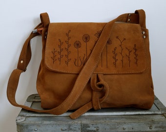 BARONESSA leather bag  orange suede MEADOW flowers