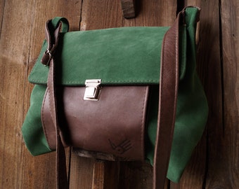 Sac Gadabout a4 en cuir suédé vert et marron