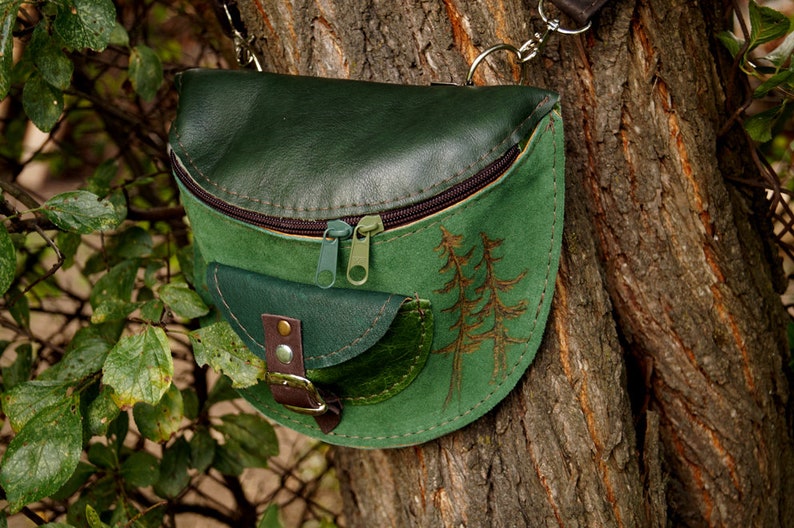 WAIST leather BAG shades of green forest fanny pack ready to go image 1